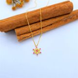 FUŞYA TAŞLI GOLD RENK KAR TANESİ GÜMÜŞ KOLYE