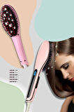 Elektrikli Saç Düzleştirici Tarak Fast Hair Straightener Pratik Pembe Saç Kurutma Tarağı