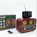 NS-6650 Büyük Boy Telefon Tutma Aparatlı Retro Ahşap Tasarım Bluetooth Hoparlörlü Radyo Fm/am