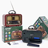 NS-6650 Büyük Boy Telefon Tutma Aparatlı Retro Ahşap Tasarım Bluetooth Hoparlörlü Radyo Fm/am