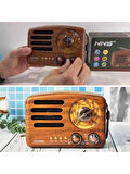 NS-3380 Küçük Boy Retro, Nostaljik, Ahşap Tasarım Bluetooth Hoparlörlü, Şarjlı, Taşınabilir Büyük Döndürülebilen Düğmeli Fm/am