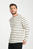 %100 Pamuk Uzun Kollu Çizgili Erkek Sweatshirt