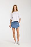%100 Pamuk Yüksek Bel Düğmeli Şort Etek