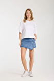 %100 Pamuk Yüksek Bel Düğmeli Şort Etek