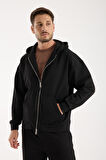 Erkek %100 Pamuk Fermuarlı Kapüşonlu Sweatshirt - Basic Rahat Hoodie