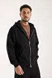 Erkek %100 Pamuk Fermuarlı Kapüşonlu Sweatshirt - Basic Rahat Hoodie