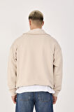%100 Pamuk Erkek Oversize Yarım Fermuarlı Sweatshirt - Rahat Kalıp Kanguru Cep 