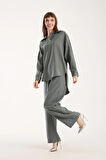 İpeksi Yumuşaklıkta Modal Kumaş Rahat Kesim Uzun Gömlek + Pantolon Takım (2 Parça)