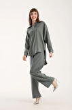 İpeksi Yumuşaklıkta Modal Kumaş Rahat Kesim Uzun Gömlek + Pantolon Takım (2 Parça)