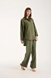 İpeksi Yumuşaklıkta Modal Kumaş Rahat Kesim Uzun Gömlek + Pantolon Takım (2 Parça)