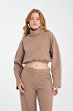 Pamuklu Boğazlı Crop Sweatshirt