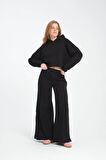Geniş Paça Bağcıklı Nervürlü Kadın Pantolon/Eşofman Altı