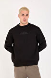 İçi Polarlı Yazı Baskılı Relax Fit Erkek Sweatshirt 