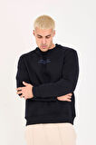 İçi Polarlı Yazı Baskılı Relax Fit Erkek Sweatshirt 