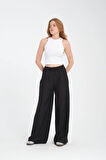 Likralı, İp Bağlamalı, Düz Çizgili Kadın Palazzo Pantolon