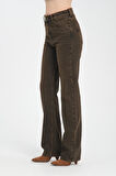 Yüksek Bel Fermuarlı Wideleg Fit %100 Pamuk Jean Pantolon