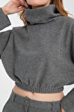 Pamuklu Boğazlı Crop Sweatshirt + Pamuklu Pantolon Takım