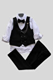 Zincir Detay Çift Düğmeli Erkek Çocuk Takım Elbise Siyah