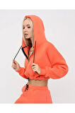 Yarım Fermuarlı Kapüşonlu Crop Sweatshirt 5502t