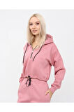 Yarım Fermuarlı Kapüşonlu Crop Sweatshirt 5502p
