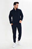 Yarım Fermuarlı Pamuklu Erkek Eşofman Takımı Siyah 5709-S