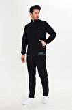 Pamuklu Tam Fermuarlı Erkek Eşofman Takımı Siyah 5751-S