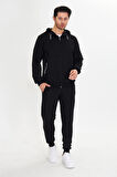 Pamuklu Kapüşonlu Erkek Eşofman Takımı Siyah 5746-S