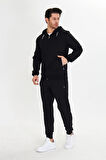 Pamuklu Kapüşonlu Erkek Eşofman Takımı Siyah 5746-S