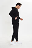 Pamuklu Kapüşonlu Erkek Eşofman Takımı Siyah 5746-S