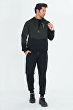 Erkek Pamuklu Kapüşonlu Eşofman Takımı İndigo 5815-İ