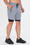 Erkek Taytlı Fermuarlı Cepli Spor Şort Siyah 5807-S