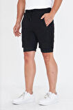 Erkek Taytlı Fermuarlı Cepli Spor Şort Siyah 5807-S