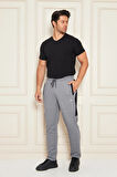 Erkek Düz Paça Şeritli Rahat Kesim Eşofman Altı Füme 6504-F