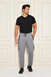 Erkek Düz Paça Şeritli Rahat Kesim Eşofman Altı Füme 6504-F