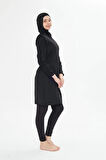 Tam Kapalı Yelekli Paraşüt Kumaş Tesettür Mayo Siyah 3476-S