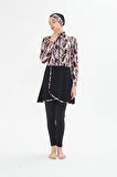 Tam Kapalı Likralı Desenli Etekli Tesettür Mayo Siyah 3481-S