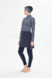 Tam Kapalı Likralı Desenli Etekli Tesettür Mayo Siyah 3483-S