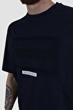 GLOBAY 3064 HSK BASKILI OVERSIZE T-SHIRT-LACİVERT