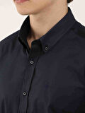 Dufy Lacivert Erkek Slim Fit Düz Düğmeli Yaka Uzun Kol Gömlek - 101259