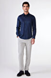 Lacivert Erkek Slim Fit Düz Düğmeli Yaka Uzun Kol Gömlek 