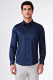 Lacivert Erkek Slim Fit Düz Düğmeli Yaka Uzun Kol Gömlek 