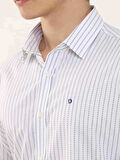 Dufy Beyaz Erkek Slim Fit Çizgili Brent Yaka Uzun Kol Gömlek - 102144