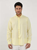 Dufy Sarı Erkek Regular Fit Düz Brent Düğmeli Yaka Uzun Kol Gömlek - 102254