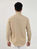 Dufy Camel Erkek Regular Fit Düz Brent Düğmeli Yaka Uzun Kol Gömlek - 102274