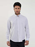 Dufy Gri Erkek Regular Fit Düz Brent Düğmeli Yaka Uzun Kol Gömlek - 102279