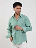 Dufy Yeşil Erkek Regular Fit Kareli Brent Düğmeli Yaka Uzun Kol Gömlek - 102289