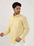 Dufy Sarı Erkek Regular Fit Kareli Brent Düğmeli Yaka Uzun Kol Gömlek - 102349