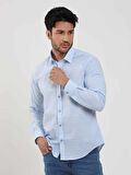 Dufy Mavi Erkek Slim Fit Kareli Brent Yaka Uzun Kol Gömlek - 102384