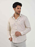 Dufy Bej Erkek Slim Fit Kareli Brent Yaka Uzun Kol Gömlek - 102409