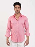 Dufy Açık Kırmızı Erkek Slim Fit Düz Brent Düğmeli Yaka Uzun Kol Gömlek - 102439